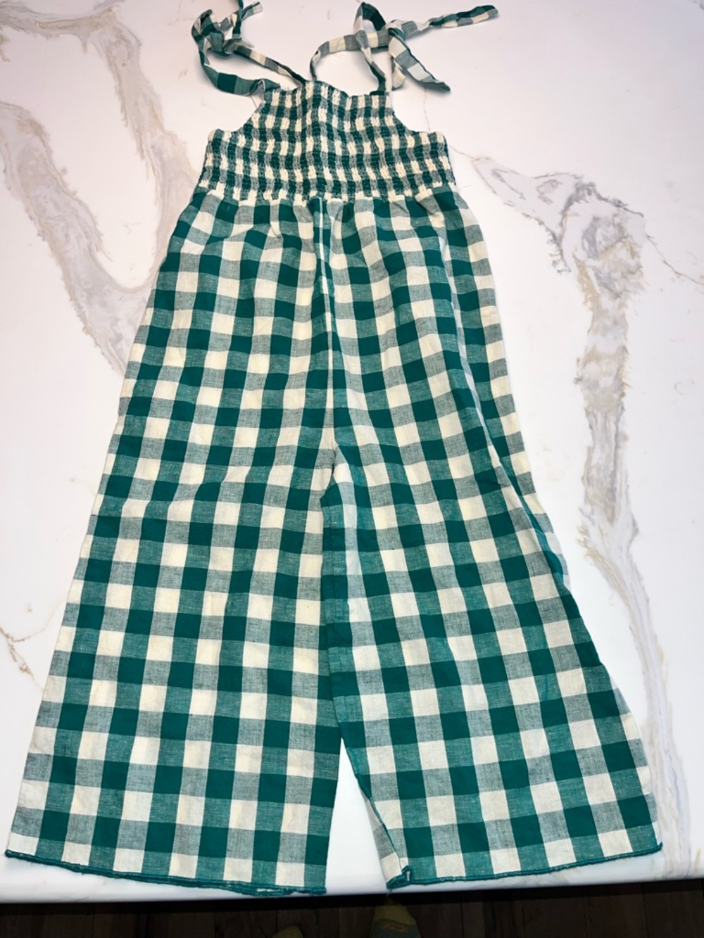 Fin and  Vince organic cotton romper overalls gingham nwt 6/7y